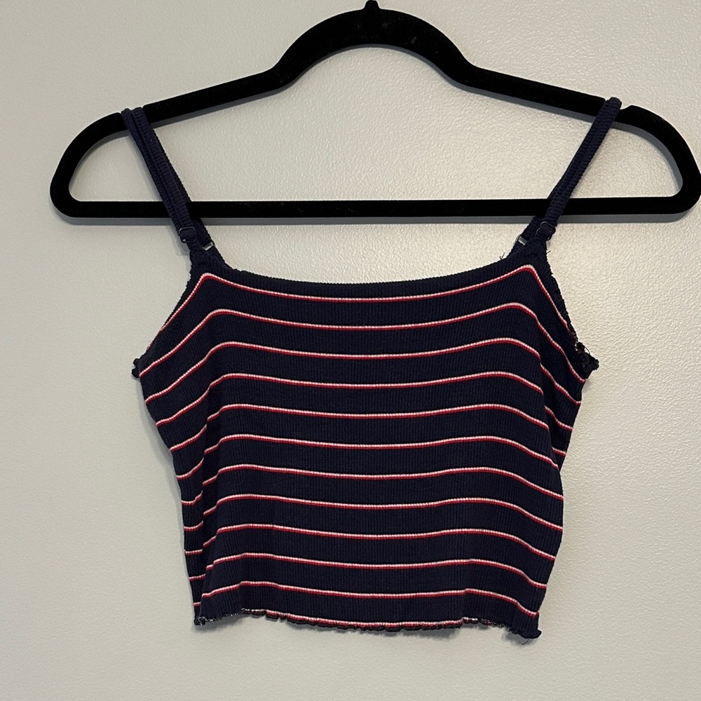 Garage Navy, Red and White Striped Crop Top